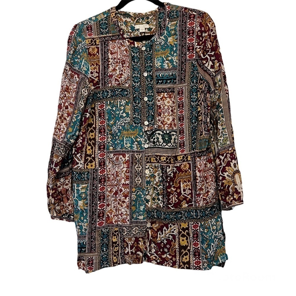 J. Jill Multicolored Patterned Tunic Button Down Long Sleeve Top